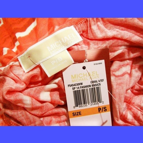 MICHAEL Michael Kors NEW CORAL REEF Dopamine Tie Dye Stripe Peasant Blouse PS - Picture 5 of 11
